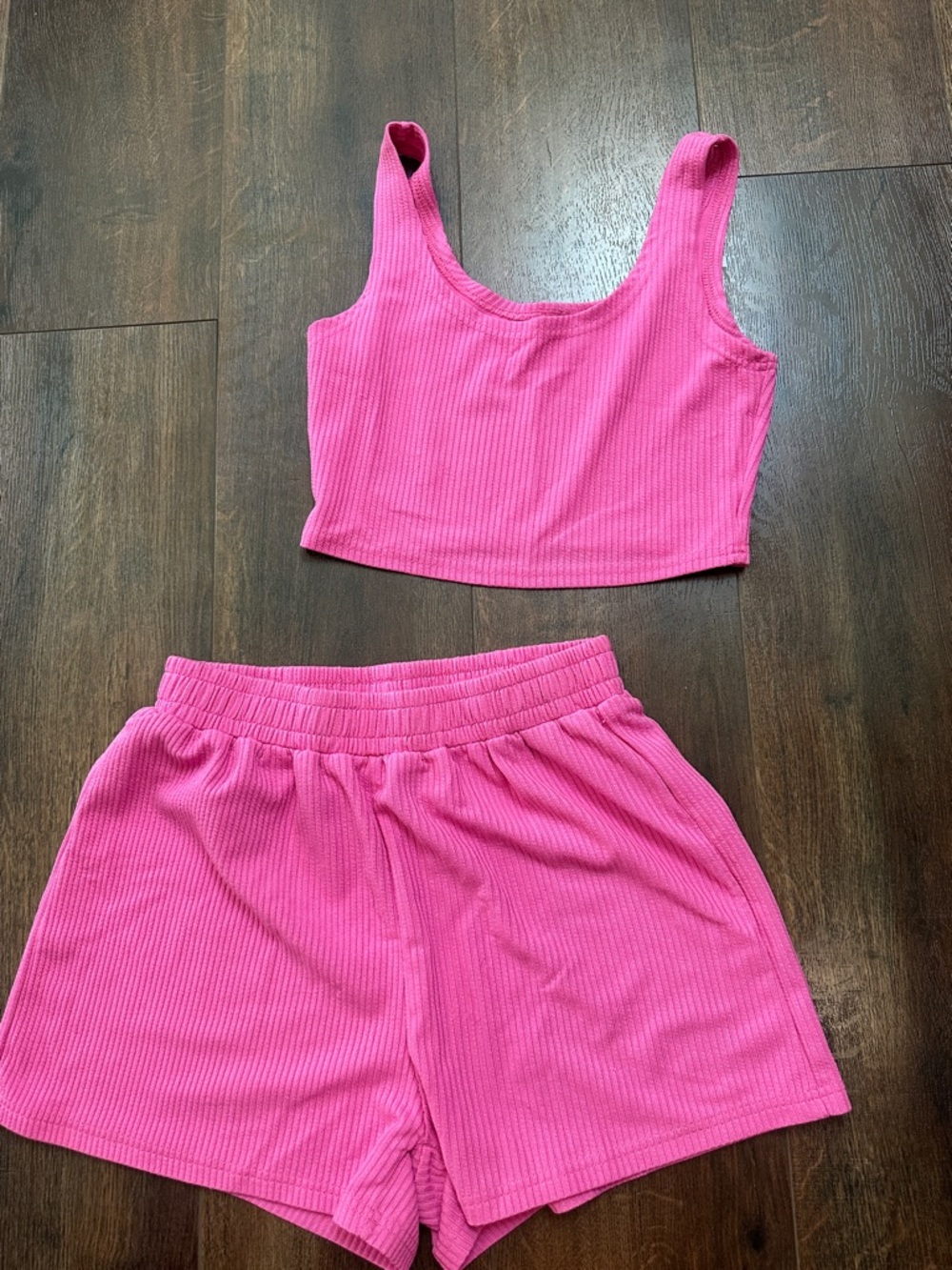 Amazon Pink Ribbed Tank Top & Shorts Sleep Set